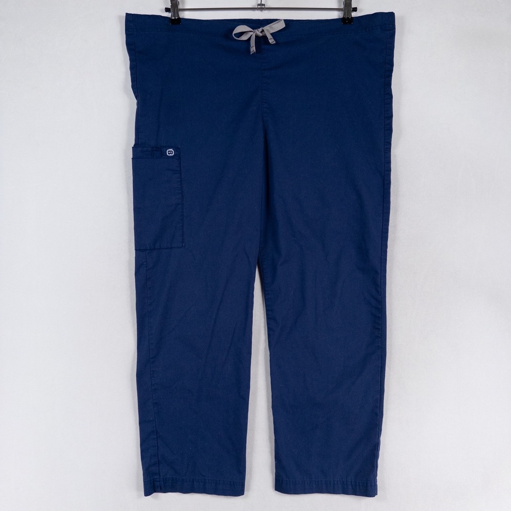 WonderWink Unisex Scrub Pants Large SHORT Navy Blue WonderWork Cargo Drawstring